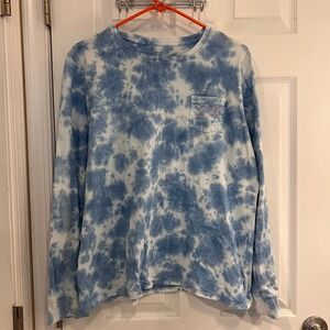 Vineyard Vines Tie Dye Long Sleeve Pocket Tee Blue Pink Size L